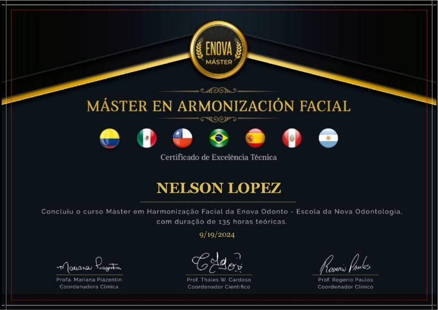 Certificate — Máster en Armonización Facial, Enova (Nelson Lopez, 2024)